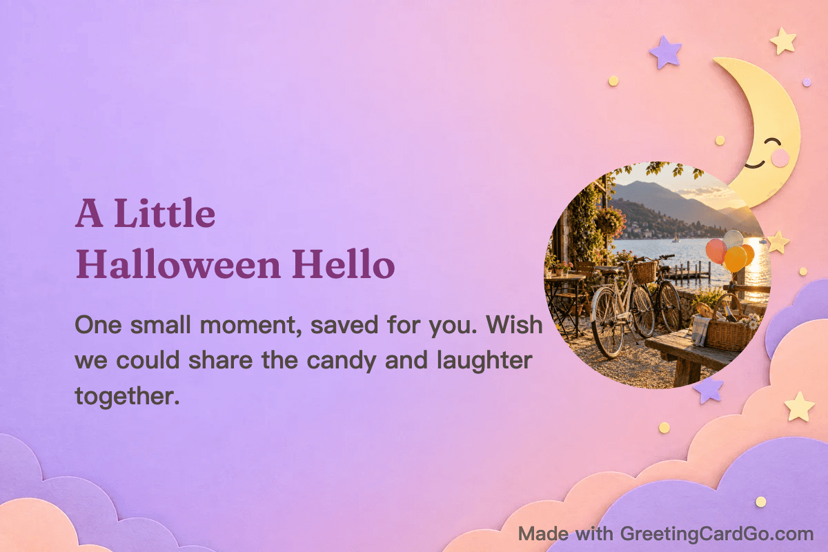 Actual free Halloween photo-card PNG exported from GreetingCardGo with an uploaded demo image and the brand watermark